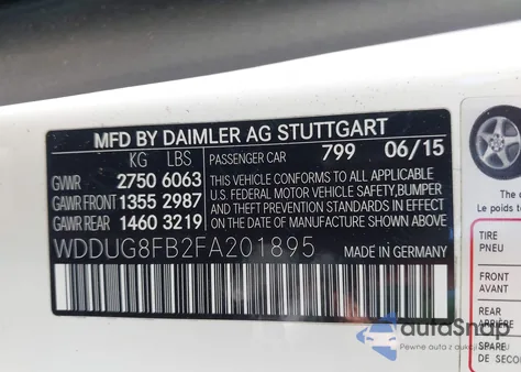 2015 Mercedes-Benz S 550 4Matic z USA, uszkodzony, nr VIN WDDUG8FB2FA201895